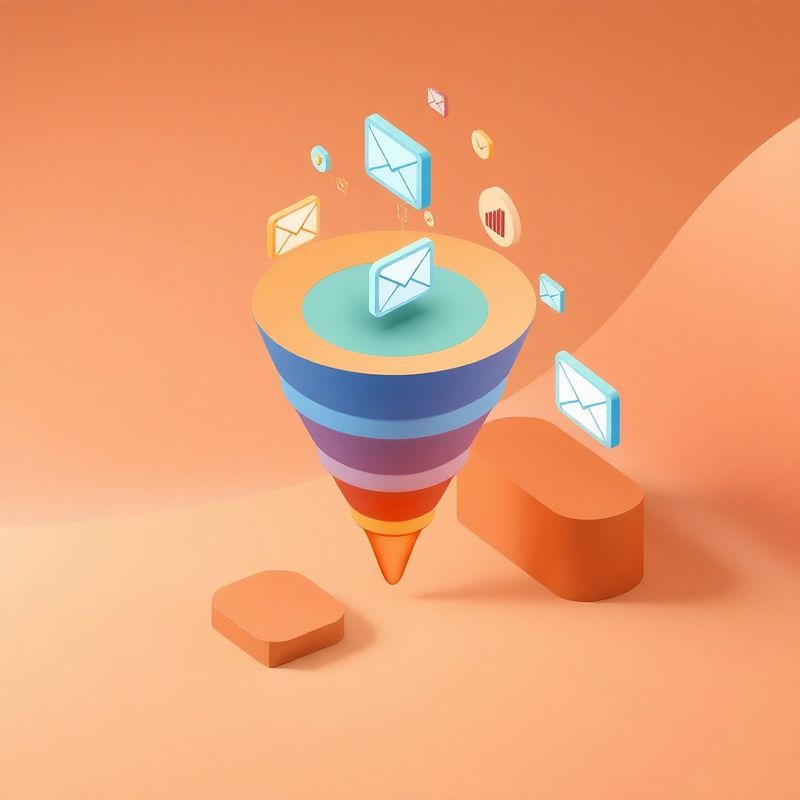 Illustrazione isometrica di un funnel di marketing con stadi in gradiente azzurro